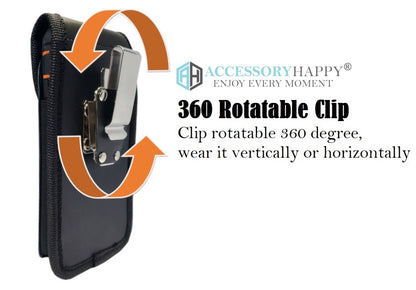 AH 360 Rotating Leather Vertical Cell Phone Belt Holster Pouch, Rugged Outdoor Pouch Horizontal Carrying Clip Holster