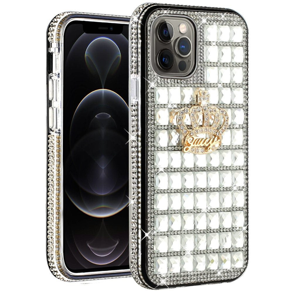 iPhone 12 iPhone 12 Pro Bling Case, Girls Women 3D Luxury Sparkle Glitter Diamond Crystal Rhinestone Pumpkin Car Charm Pendant Protective Case Cover for iPhone 13 6.1 inch (Crown Diamond)