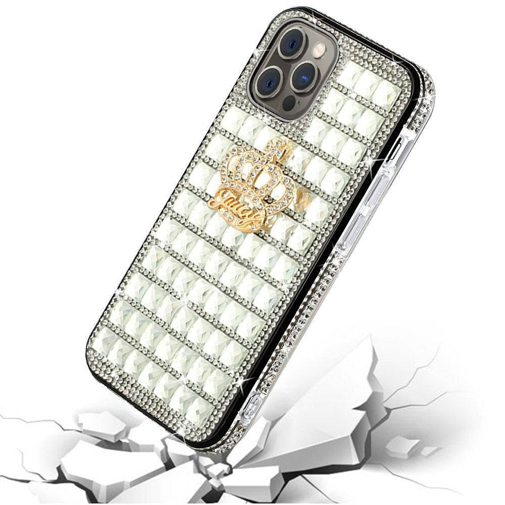 iPhone 12 iPhone 12 Pro Bling Case, Girls Women 3D Luxury Sparkle Glitter Diamond Crystal Rhinestone Pumpkin Car Charm Pendant Protective Case Cover for iPhone 13 6.1 inch (Crown Diamond)