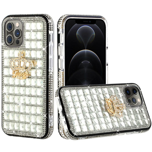 iPhone 12 iPhone 12 Pro Bling Case, Girls Women 3D Luxury Sparkle Glitter Diamond Crystal Rhinestone Pumpkin Car Charm Pendant Protective Case Cover for iPhone 13 6.1 inch (Crown Diamond)