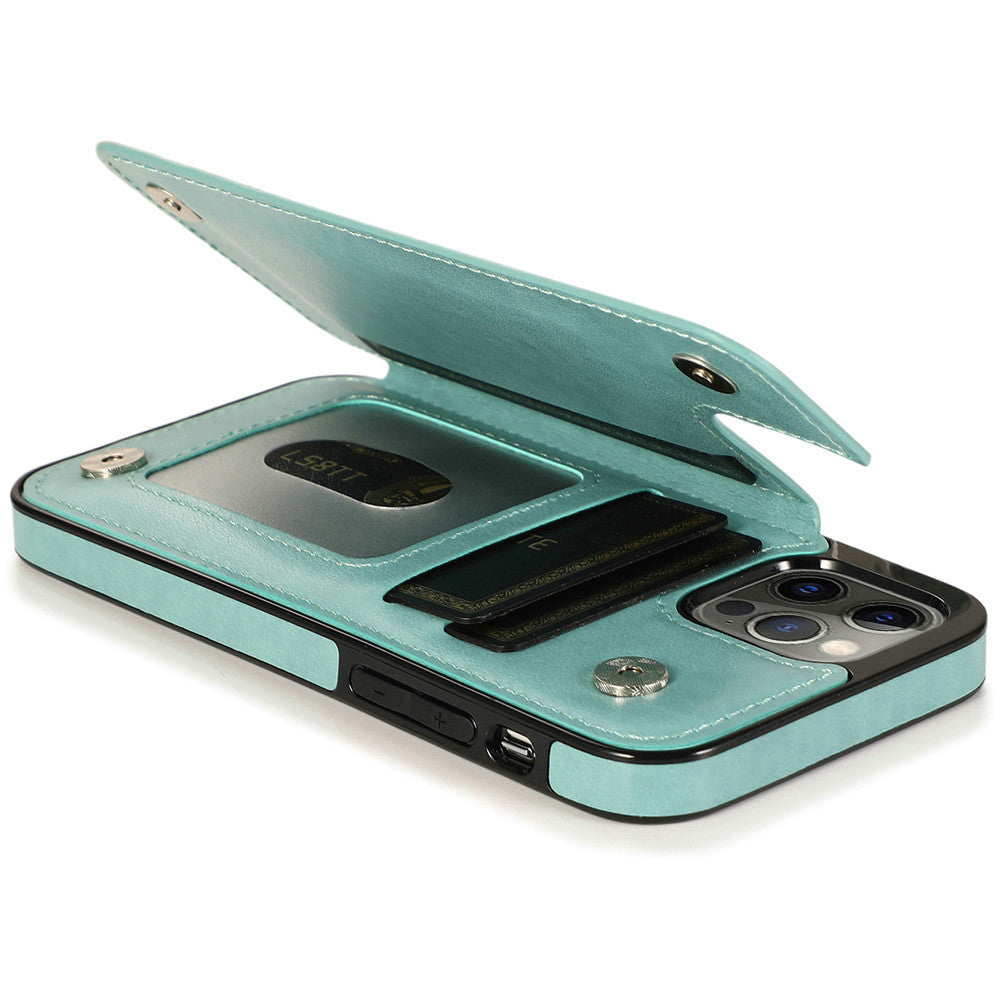 iPhone 13 Wallet Case with Card Holder, PU Leather Kickstand Card Slots Case, Double Magnetic Clasp Durable Shockproof Cover 6.1 Inch (TEAL)