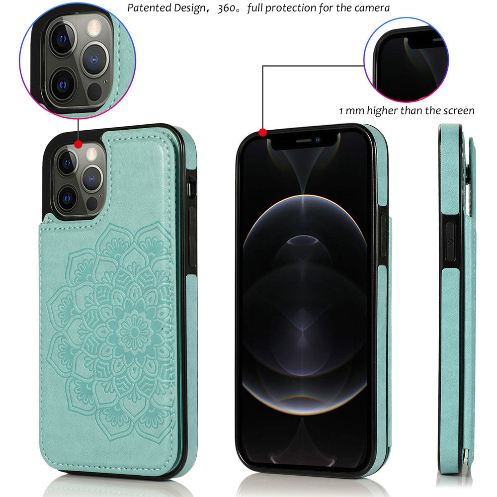 iPhone 13 Wallet Case with Card Holder, PU Leather Kickstand Card Slots Case, Double Magnetic Clasp Durable Shockproof Cover 6.1 Inch (TEAL)