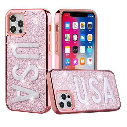 iPhone 12 12Pro Case with Protection, 2 in 1 Durable Hard PC+Soft Silicone Heavy Duty Shockproof Glitter Full Body Phone Protective Case Cover - USA