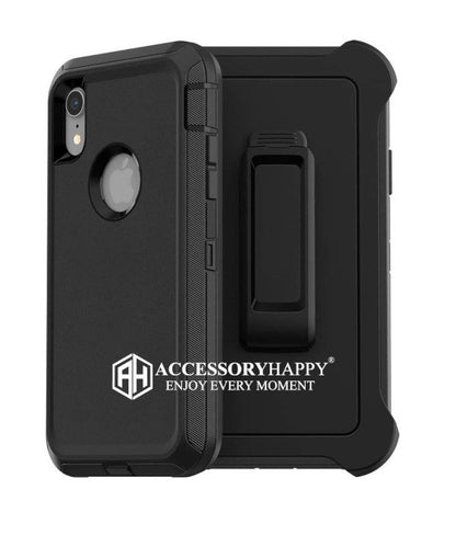 Armor Rugged Defender Case for iPhone XR Protective Case with Belt Clip Holster, Heavy Duty- Black