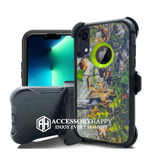 Armor Rugged Defender Case for iPhone XR Protective Case with Belt Clip Holster, Heavy Duty-GREEN CAMO