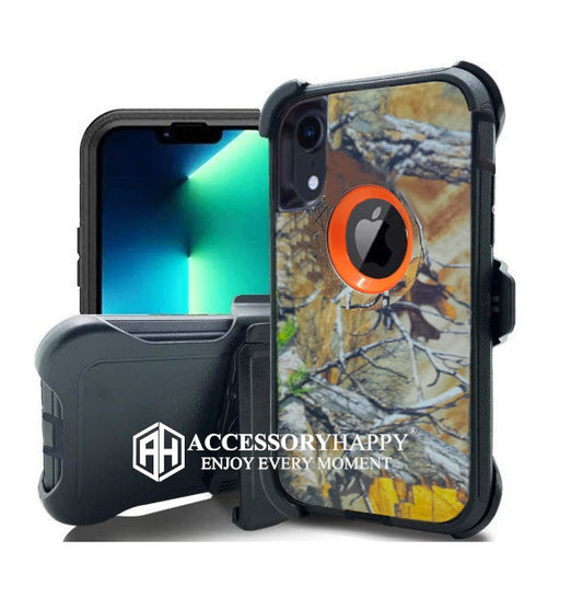 Armor Rugged Defender Case for iPhone XR Protective Case with Belt Clip Holster, Heavy Duty-ORANGE CAMO