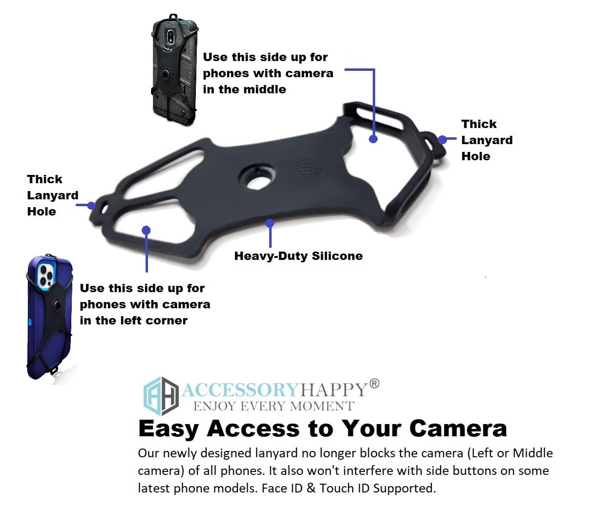 AccessoryHappy AH Universal Heavy Duty Cell Phone Carrying Lanyard Leash Neck Strap Tether Holder Quick Release Buckle Smart Cell Holder Case for iPhone, Galaxy & Most Smartphone Black