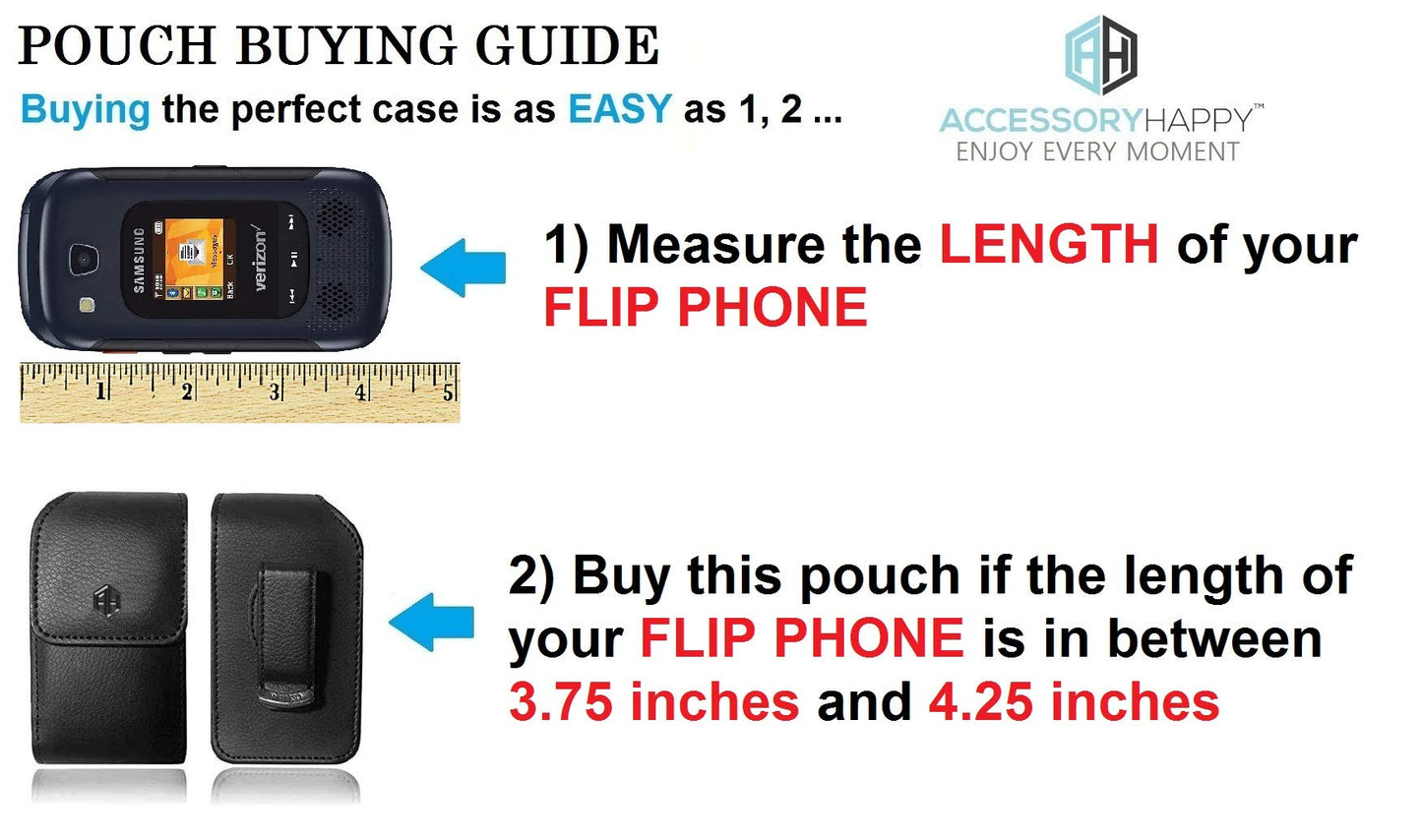 Premium AccessoryHappy Cell Phone Case, Rugged Pouch Holster Flip Phone Belt Case Fits Kyocera Cadence LTE, DuraXTP, DuraXV LTE, DuraXV Plus, DuraXE, Convoy 4, Most Large FLIP Phones