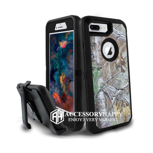 Armor Rugged Defender Case for iPhone 7 Plus, iPhone 8 Plus Case with Belt Clip Holster, Heavy Duty, Built in Screen Protector- Black Camo