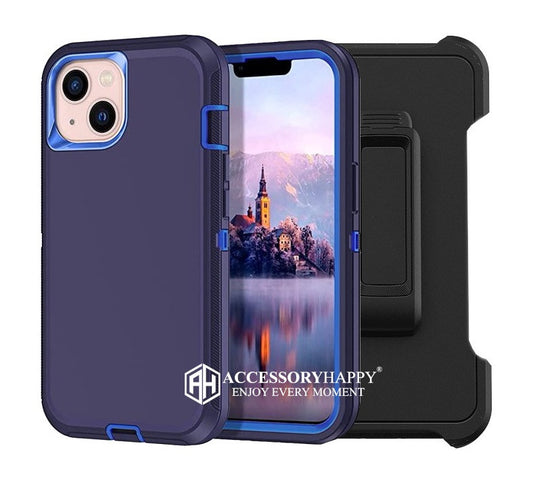 Armor Rugged Defender Case for iPhone 13 (6.1") Protective Case with Belt Clip Holster, Heavy Duty-Blue