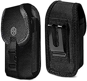 Premium Vertical Canvas Case w/ Buckle, Rugged Pouch Holster Flip Phone Belt Case Fits Kyocera Cadence LTE, Dura XTP, Dura XV E4520 Case, Dura XV Plus, Dura XE, Convoy 4, Most Large FLIP Phone