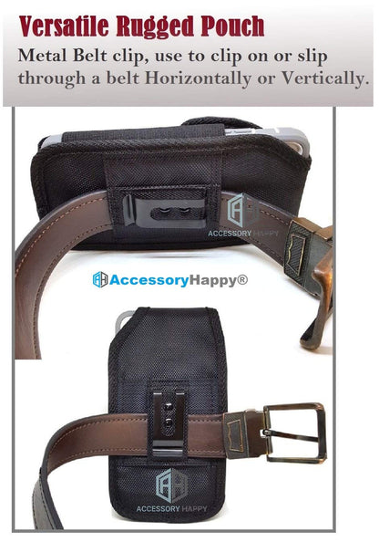 Vertical Military Grade Black Case w/Storage Pocket Rugged Canvas Pouch Holster Carrying Bag Fits Phone with Waterproof and Otterbox Defender