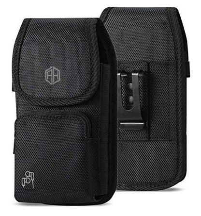 Vertical Military Grade Black Case w/Storage Pocket Rugged Canvas Pouch Holster Carrying Bag Fits Phone with Waterproof and Otterbox Defender