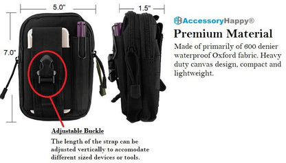 AccessoryHappy Premium Outdoor Hunting Tactical Holster Waist Cell Phone Pouch MOLE System fits Single Pistol Magazine, Knife, Flashlight, Sheath, Airsoft Hunting Ammo and Much More (Black)