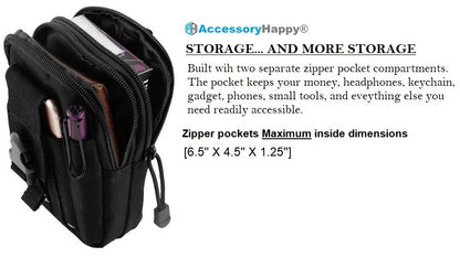 AccessoryHappy Premium Outdoor Hunting Tactical Holster Waist Cell Phone Pouch MOLE System fits Single Pistol Magazine, Knife, Flashlight, Sheath, Airsoft Hunting Ammo and Much More (Black)