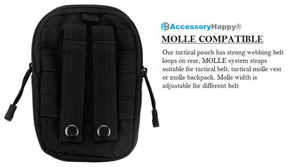 AccessoryHappy Premium Outdoor Hunting Tactical Holster Waist Cell Phone Pouch MOLE System fits Single Pistol Magazine, Knife, Flashlight, Sheath, Airsoft Hunting Ammo and Much More (Black)