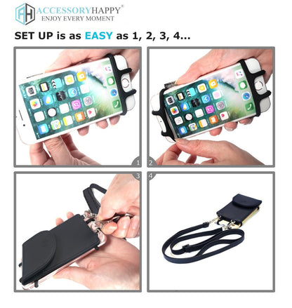 AH Universal Phone Lanyard & Credit Card Holder, Cell Phone Neck Strap Cross Body Holder Compatible with iPhone 6 6S 7 8 8 Plus Galaxy S7 Note 3 4 5 and Other Smart Phones