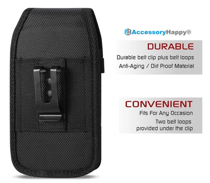 Vertical Military Grade Black Case w/Storage Pocket Rugged Canvas Pouch Holster Carrying Bag Fits Phone with Waterproof and Otterbox Defender