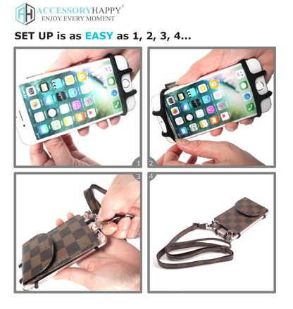 AH Universal Phone Lanyard & Credit Card Holder, Cell Phone Neck Strap Cross Body Holder Compatible with iPhone 6 6S 7 8 8 Plus Galaxy S7 Note 3 4 5 and Other Smart Phones