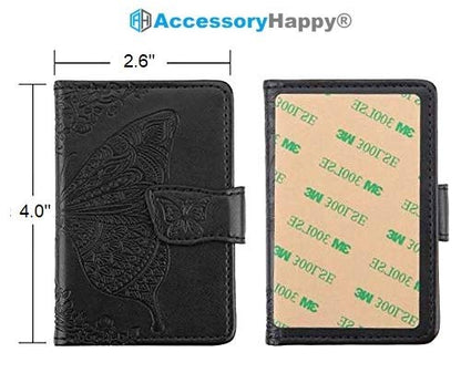 Universal Adhesive Wallet/Card Holder, Credit Card Holder for Back of Phone Pocket 3M Adhesive Sticker Card Pouch Sleeve for iPhone/Samsung Galaxy and Most Smartphones (Butterfly Black)