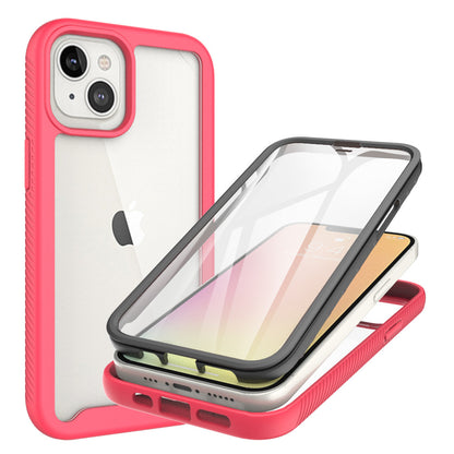iPhone 13 Case with Protecion, 2 in 1 Durable Hard PC+Soft Silicone Heavy Duty Shockproof Full Body Phone Protective Case Cover w/ Built in Screen Protector -Clear Pink