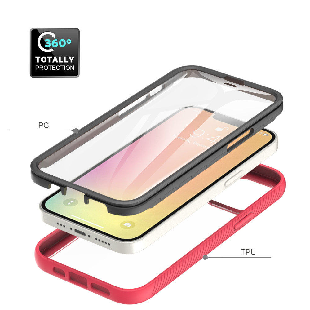 iPhone 13 Case with Protecion, 2 in 1 Durable Hard PC+Soft Silicone Heavy Duty Shockproof Full Body Phone Protective Case Cover w/ Built in Screen Protector -Clear Pink