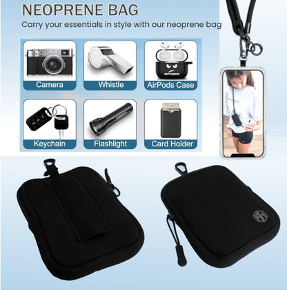 AH Phone Lanyard Crossbody with 2 Phone Tabs, Adjustable Anti Theft Phone Strap for All Phones, Metal Buckles, Skin-Friendly, Universal Cell Phone Neck lanyard for Travel Essentials with a Bag, Black