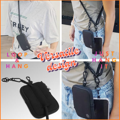 AH Phone Lanyard Crossbody with 2 Phone Tabs, Adjustable Anti Theft Phone Strap for All Phones, Metal Buckles, Skin-Friendly, Universal Cell Phone Neck lanyard for Travel Essentials with a Bag, Black