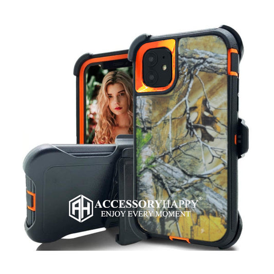 Armor Rugged Defender Case for iPhone 13 (6.1") Protective Case with Belt Clip Holster, Heavy Duty-Orange Camo