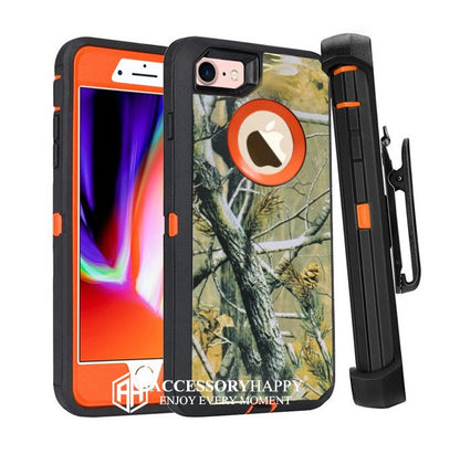 Armor Rugged Defender Case for iPhone 7 and iPhone 8 Protective Case with Belt Clip Holster, Heavy Duty, Built in Screen Protector-Orange Camo