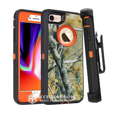 Armor Rugged Defender Case for iPhone 7 and iPhone 8 Protective Case with Belt Clip Holster, Heavy Duty, Built in Screen Protector-Orange Camo