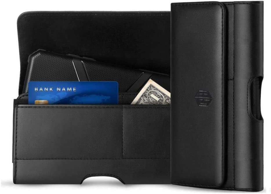 Premium Horizontal Case, Leather Pouch w/ Credit Card Slot C Pouch Holster Belt Clip-Fits iPhone with Lifeproof Waterproof/Otterbox