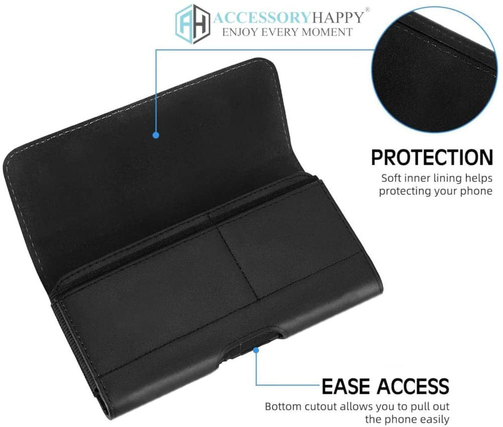 Premium Horizontal Case, Leather Pouch w/ Credit Card Slot C Pouch Holster Belt Clip-Fits iPhone with Lifeproof Waterproof/Otterbox