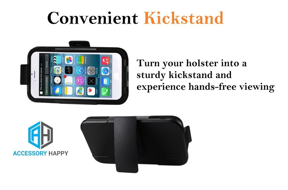 AccessoryHappy 3 in 1 Combo Holster Case, iPhone 7 iPhone 8 Hybrid Heavy Duty Holster Combo Case Silicone Inner Case + Plastic Hard Outer Shell + 360 Rotate Holster‐3 in 1 Combination