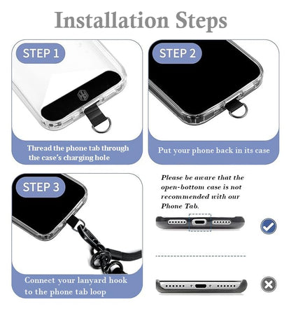 AH Phone Lanyard Crossbody with 2 Phone Tabs, Adjustable Anti Theft Phone Strap for All Phones, Metal Buckles, Skin-Friendly, Universal Cell Phone Neck lanyard for Travel Essentials with a Bag, Black