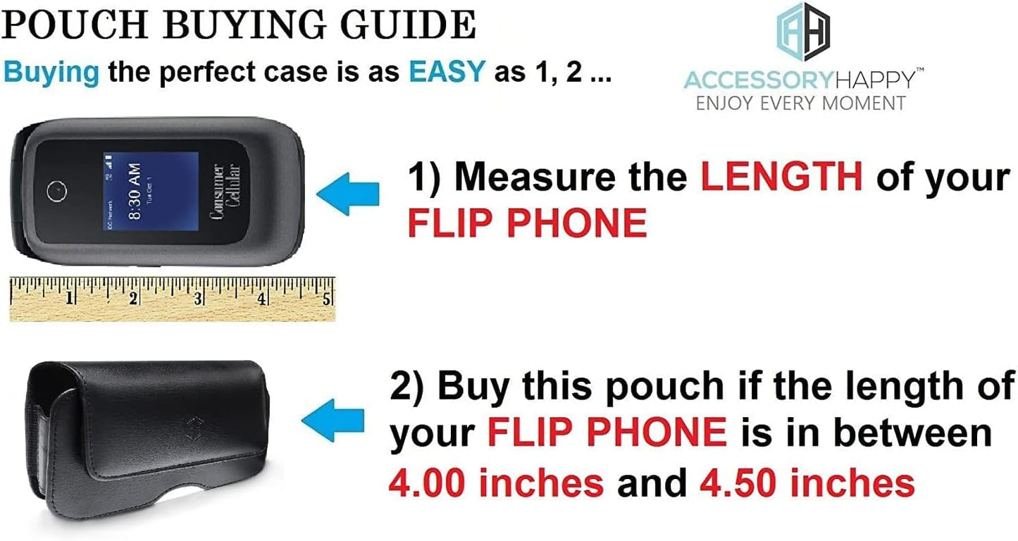 Premium AccessoryHappy Cell Phone Case, Rugged Pouch Holster Flip Phone Belt Case Fits Kyocera Cadence LTE, DuraXTP, DuraXV LTE, DuraXV Plus, DuraXE, Convoy 4, Most Large FLIP Phones