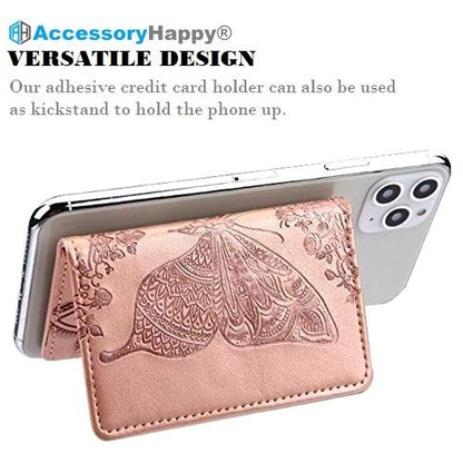 Universal Adhesive Wallet/Card Holder, Credit Card Holder for Back of Phone Pocket 3M Adhesive Sticker Card Pouch Sleeve for iPhone/Samsung Galaxy and Most Smartphones (Butterfly Pink)