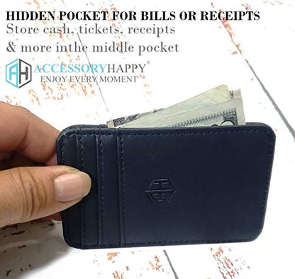 AccessoryHappy RFID Belt Loop Wallets for Men - Minimalist Genuine Leather Money Carrier Clip Wallet