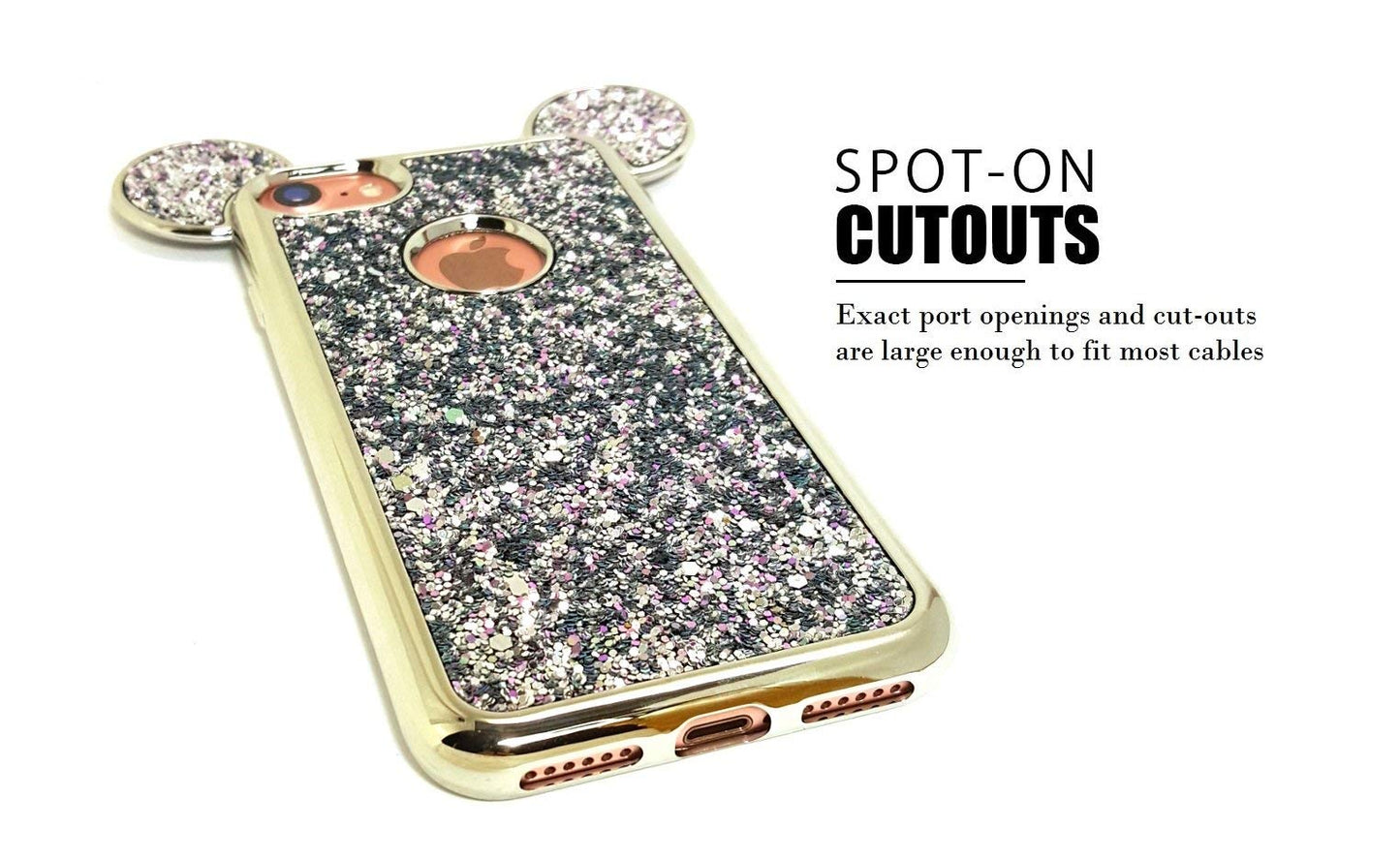 AccessoryHappy Creative Case, Luxury 3D Mickey & Minnie Ears Bling Crystal Rhinestone Sparkle Glitter Diamond Protective TPU Cover Compatible with iPhone 7 & iPhone 8 (Silver)