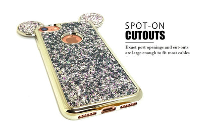 AccessoryHappy Creative Case, Luxury 3D Mickey & Minnie Ears Bling Crystal Rhinestone Sparkle Glitter Diamond Protective TPU Cover Compatible with iPhone 7 & iPhone 8 (Silver)