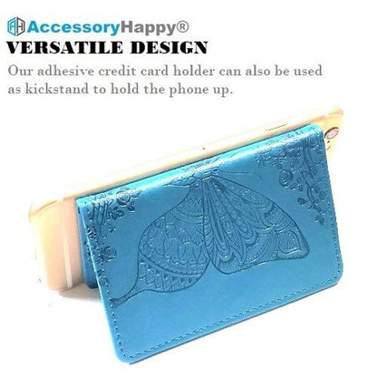 Universal Adhesive Wallet/Card Holder, Credit Card Holder for Back of Phone Pocket 3M Adhesive Sticker Card Pouch Sleeve for iPhone/Samsung Galaxy and Most Smartphones (Butterfly Teal)