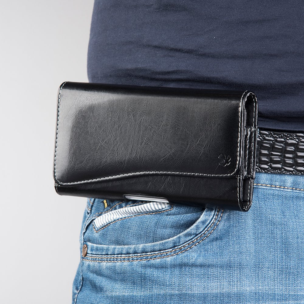 Horizontal Canvas Cell Phone Belt Pouch, Compatible w/iPhone Xs Max, 8 Plus 7 Plus 6 Plus Holster Clip fits w/Commuter Slim Case On or Bare Phone - MAX Inside Dims [6.35" X 3.25" X 0.5"]