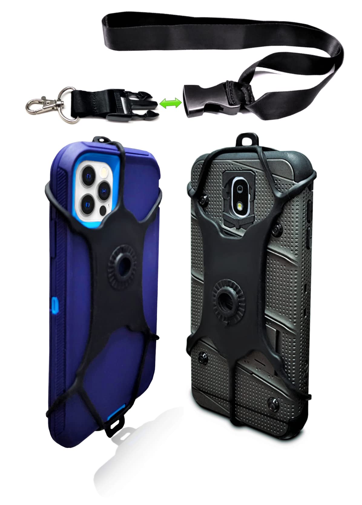 AccessoryHappy AH Universal Heavy Duty Cell Phone Carrying Lanyard Leash Neck Strap Tether Holder Quick Release Buckle Smart Cell Holder Case for iPhone, Galaxy & Most Smartphone Black