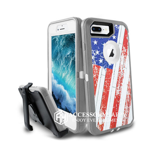 Armor Rugged Defender Case for iPhone 7 Plus, iPhone 8 Plus Case with Belt Clip Holster, Heavy Duty, Built in Screen Protector- US Flag