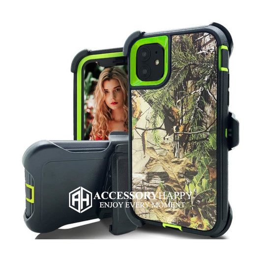 Armor Rugged Defender Case for iPhone 13 (6.1") Protective Case with Belt Clip Holster, Heavy Duty-Green Camo