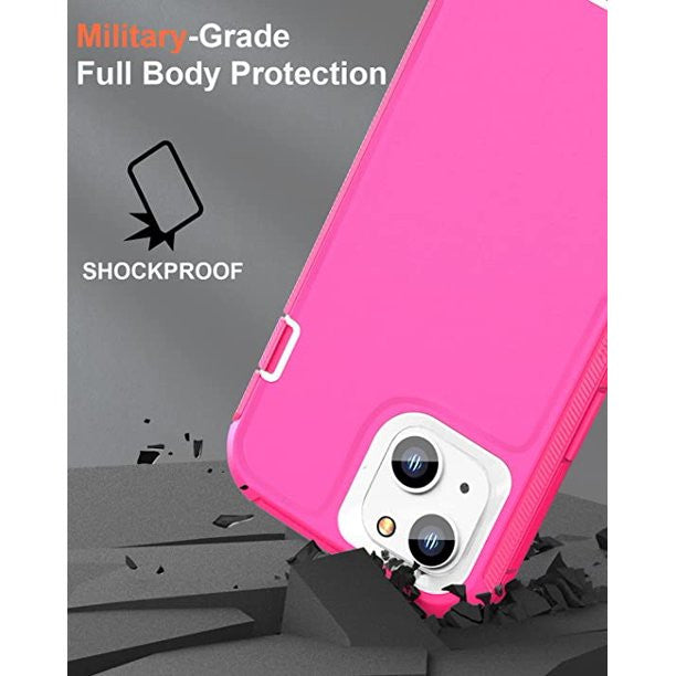 Armor Rugged Defender Case for iPhone 13 (6.1") Protective Case with Belt Clip Holster, Heavy Duty-Pink