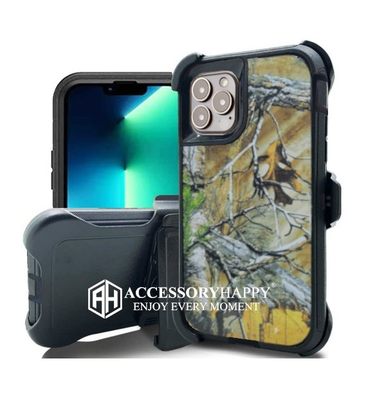 Armor Rugged Defender Case for iPhone 13 PRO Protective Case with Belt Clip Holster, Heavy Duty-Black Camo
