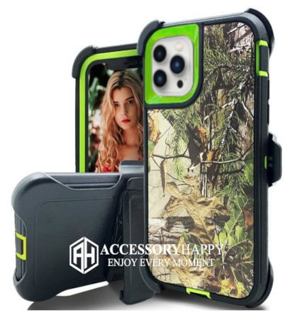 Armor Rugged Defender Case for iPhone 13 PRO Max(6.7") Protective Case with Belt Clip Holster, Heavy Duty-Green Camo