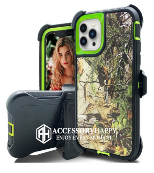 Armor Rugged Defender Case for iPhone 13 PRO Max(6.7") Protective Case with Belt Clip Holster, Heavy Duty-Green Camo