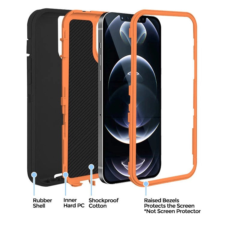 Armor Rugged Defender Case for iPhone 14 Pro (6.1") Protective Case with Belt Clip Holster, Heavy Duty-Orange Black